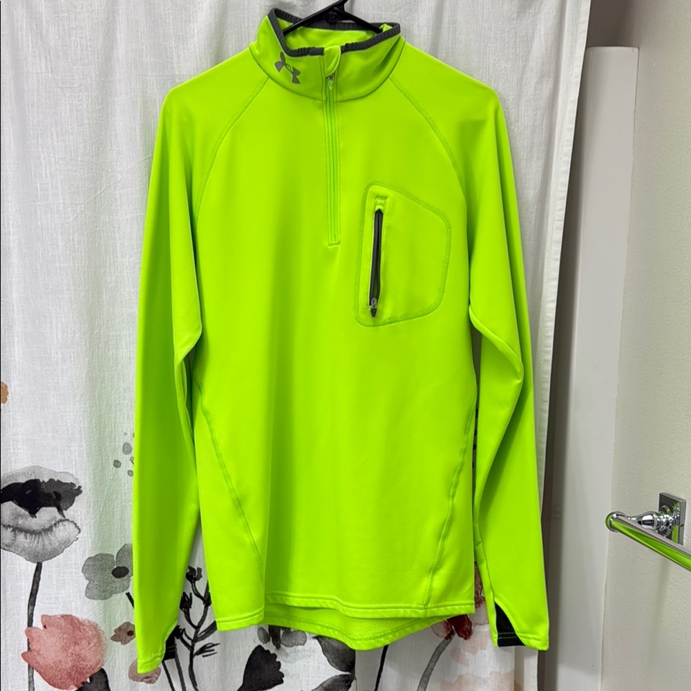 Men’s Under Armour Neon Lime Green Half-Zip Pullover. Size M